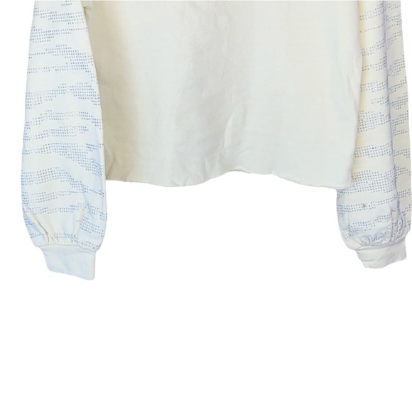 NWT INC Cropped Cotton Bead-Embroidered Raw Hem Sweatshirt sze M Yellow - Picture 7 of 16